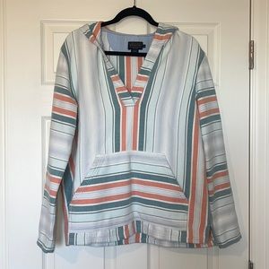 Pendleton 100% Cotton Surf Stripe Hooded Pullover Poncho Kangaroo Pocket Sz Med